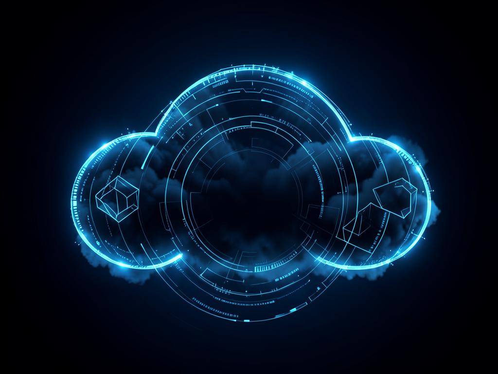 Glowing blue cloud outline with concentric data rings