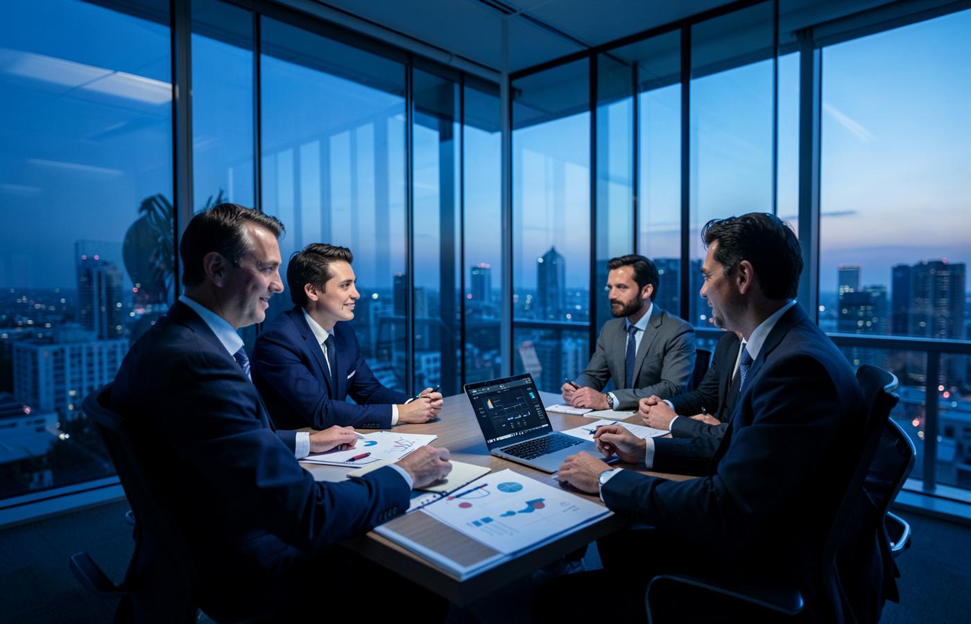 Consulting session in a bright glass meeting room